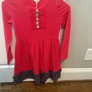 Matilda Jane Vibrant Red Dress with Charcoal Ruffle - Size 8